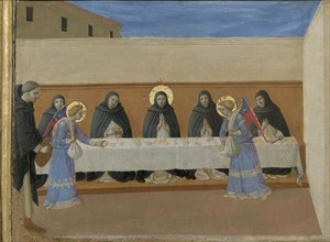The angels serve dinner to the friars. Cortona Polyptych (detail of the predella), ca 1437. Creator: Angelico, Fra Giovanni, da Fiesole (ca. 1400-1455).