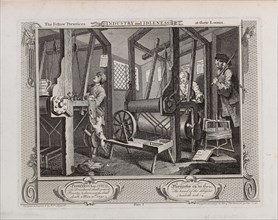 The Fellow 'Prentices at Their Looms. Series "Industry and Idleness", 1747. Creator: Hogarth, William (1697-1764).