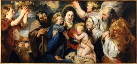 The Holy Family with the young John the Baptist and angels, c. 1616-1617. Creator: Jordaens, Jacob (1593-1678).