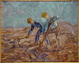 Two Peasants Digging (after Millet), 1889. Creator: Gogh, Vincent, van (1853-1890).