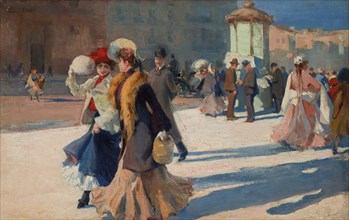 Walking through the streets of Paris. Creator: Villodas y de la Torre, Ricardo (1846-1904).