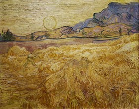 Wheat field with reaper and sun, 1889. Creator: Gogh, Vincent, van (1853-1890).