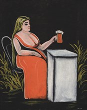 Woman with a Mug of Beer. Creator: Pirosmani, Niko (1862-1918).