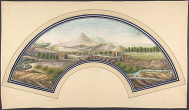 Fan Design with Mount Vesuvius, 19th century. Creator: Unknown.
