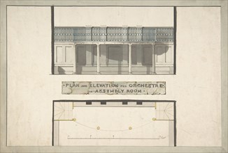 Design for an Orchestra Gallery in an Assembly Room, Plan and Elevation, ca. 1800. Creator: Anon.