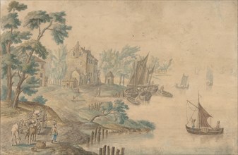 Landscape with Horses and Carts and a River at Right, 18th century (?). Creator: Anon.