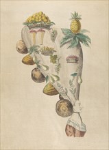 Fantastic Hairdresses with Fruit and Vegetable Motifs, 18th century. Creator: Anon.