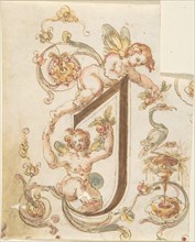Decorative Letter "I" with Putti (Embroidery Design?), 16th century. Creator: Anon.