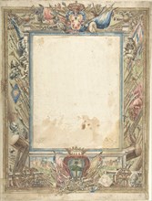 Design for a Frame with Armorial Trophies, the Medici Coat of Arms..., 16th century. Creator: Anon.