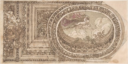 Design for a Ceiling with an Oval Trompe L'Oeil Painting, 17th century. Creator: Anon.