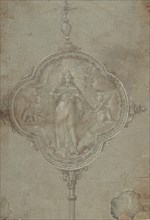 Drawing for a Standard with Christ in Glory Flanked by Putti, 16th century. Creator: Anon.