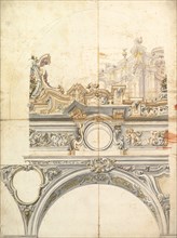 Two Alternate Designs for a Balustrade with Architectural Perspective., 1700-1780. Creator: Anon.