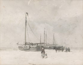 Fishing Boats on the Beach in Winter, mid to late 19th century. Creator: Anton Mauve.