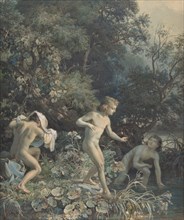 Riverside with Three Bathing Boys, 19th century. Creator: Christian Friedrich Gille.