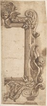 Design for a Half Frame Decorated with Angels, Volutes and Garlands., 1634-89. Creator: Attributed to Ciro Ferri.