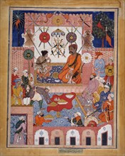 Misbah the Grocer Brings the Spy Parran to his House, Folio from a Hamzanama..., ca. 1570. Creator: Attributed to Dasavanta.