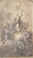 The Virgin Immaculate in Glory (recto); Sketch of a Part of a Leg and a Hand (verso), 1723-1806. Creator: Domenico Mondo.