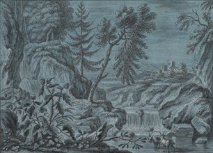 Southern Landscape with a Waterfall and Goats, late 18th century. Creator: Attributed to Ferdinand Kobell.