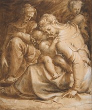 Virgin and Child with Saint Anne and John the Baptist, ca. 1550. Creator: Francesco Salviati.