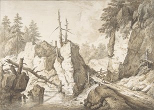 Swiss mountain landscape with small bridge spanning a brook, 1751-81. Creator: Franz Schutz.