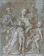 Holy Family with the Infant St. John the Baptist (recto); large-scale cropped sketches..., 1590-92. Creator: Gregorio Pagani.