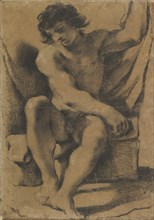 Seated Nude Young Man in Nearly Frontal View, ca. 1618. Creator: Guercino.