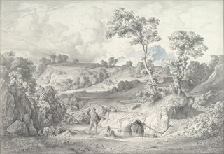 Southern landscape with a man and a snake, 1847. Creator: Heinrich Dreber.