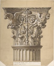 The British Order: Elevation of a Capital and Part of the Fluted Shaft, 1762. Creator: James Adam.