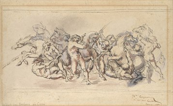 Start of the Race of the Barberi Horses, Rome, 1860. Creator: Jean-Baptiste Carpeaux.