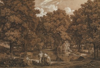 Arcadian Landscape with Three Figures at a Lake, 1792. Creator: Johann Christian Reinhart.