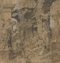 The Adoration of the Shepherds; verso: Sketches, ca. 1532-37. Creator: Maerten van Heemskerck.