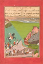 A Prince out Hawking with a Group of Attendants and a Leopard, Folio from..., Dated AH 1214/1799-180 Creator: Unknown.