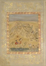 Jahangir Watching an Elephant Fight, ca. 1605. Creator: Farrukh Chela.