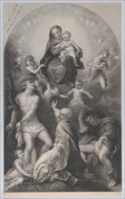 The Madonna of Saint Sebastian, with the Virgin and Child, surrounded by angels, looking d..., 1847. Creator: Achille Désiré Lefèvre.
