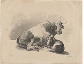 Cow and goat lying down, 1800-01. Creator: Adam von Bartsch.