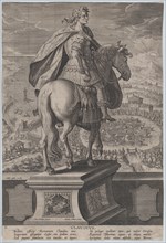 Plate 5: equestrian statue of Claudius, seen from behind, a naval competition at ri..., ca. 1587-89. Creator: Adriaen Collaert.