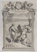 Christ calling Saint Andrew, who kneels before him on a beach, and Saint Peter, who climbs..., 1590. Creator: Adriaen Collaert.
