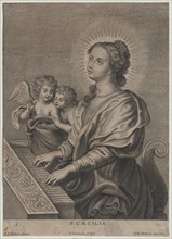 Saint Cecilia playing the organ with two putti at left, ca. 1654-77. Creator: Adriaen Lommelin.