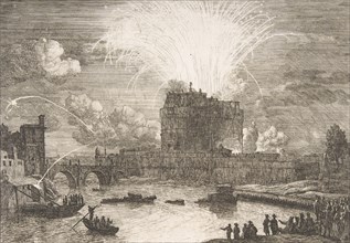 Fireworks in Rome Over Castel Sant' Angelo, 18th century. Creator: Adriaen Manglard.