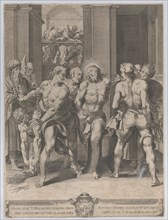 The Flagellation of Christ, with floggers on either side and figures watching from a balco..., 1593. Creator: Aegidius Sadeler II.