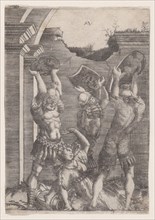 Tarpeia Crushed by the Sabines, ca. 1514-36. Creator: Agostino Veneziano.
