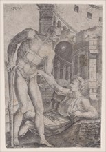 A Man Helping Another to His Feet, ca. 1514-36. Creator: Agostino Veneziano.