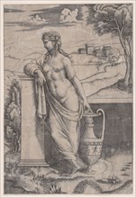 Woman Standing near a Vase, ca. 1514-36. Creator: Agostino Veneziano.