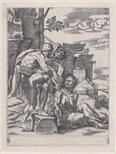 Hercules and Antaeus, dated 1533., dated 1533. Creator: Agostino Veneziano.