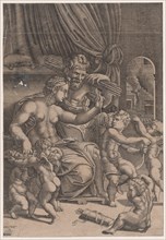 Venus and Vulcan Surrounded by Cupids, dated 1530. Creator: Agostino Veneziano.