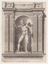 Speculum Romanae Magnificentiae: Sculpture of a faun standing in a niche after a s..., 16th century. Creator: Anon.