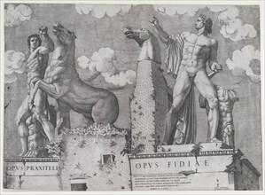 Speculum Romanae Magnificentiae: Statues of the Dioscuri at the Quirinal, 1546., 1546. Creator: Anon.