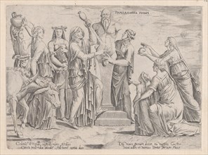 Speculum Romanae Magnificentiae: Eight Women Sacrificing to Priapus, 16th century., 16th century. Creator: Attributed to Cornelis Bos.