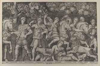 Speculum Romanae Magnificentiae: The Lion Hunt, ca. 1500-1534., ca. 1500-1534. Creator: Marcantonio Raimondi.