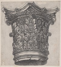 Speculum Romanae Magnificentiae: Capital with ram heads and masks, ca. 1537., ca. 1537. Creator: Master GA.